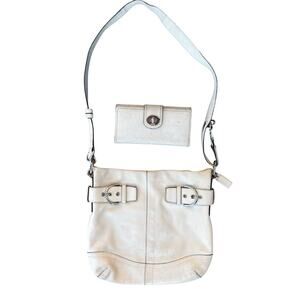 COACH White Leather Wallet Set Crossbody Buckle Shoulder Bag J05S-1454 FLAW